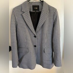 Maje Blue and White Houndstooth Jacket